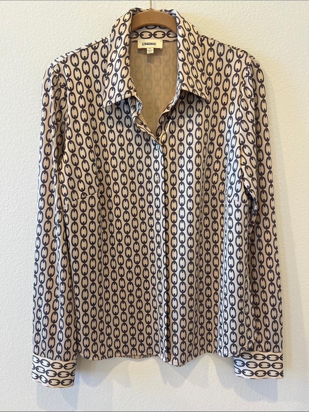 L'AGENCE Long Sleeve Blouse with Chain Pattern